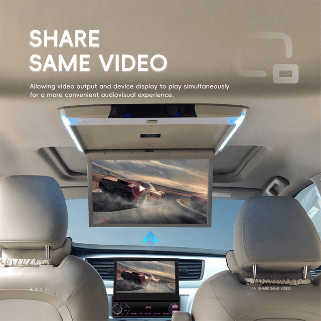 Stéréo Voiture Din Unique avec Carplay Android Auto Récepteur Radio Écran Tactile Rétractable 7 Pouces avec Bluetooth FM EQ SWC, 1 x Lecteur MP5 Voiture 2 x Câble 1 x Contrôleur Volant 1 x microphone, Noir