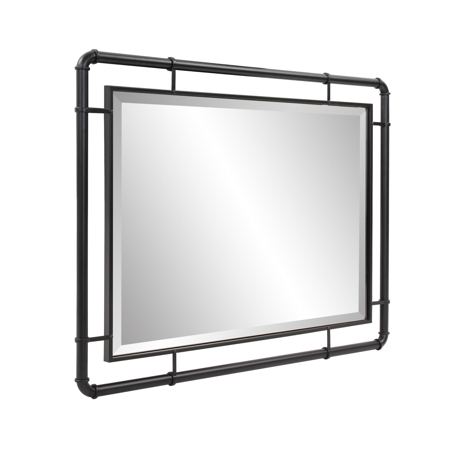 Tyler Dillon Matte Black Vanity and Wall Mirror with Metal Pipe Inspired Frame - 40"H x 30"W