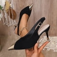 thumbnail image 5 of Womens Slingback Kitten Heels Closed Pointed Toe Pumps Heeled Sandals Elegant Splice Leather Party Prom Dress Shoes Black Size 6, 5 of 8