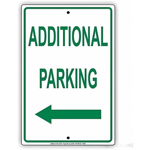 Additional Parking Behind Building Left Sign - 8"x12" Vintage Aluminum Metal Sign, Green Letters Alert, Wall Decor Sign Plates