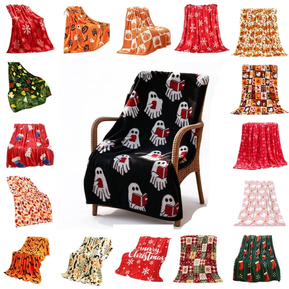Nkmbld Oversize Halloween Flannel Throw Blanket, Microfiber Decorative Blanket for Chair Sofa Bed Camping, Fall Harvest Gifts for Women