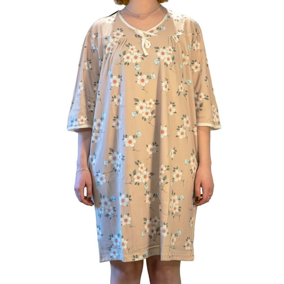 Chemise de Nuit Beige à Dos Ouvert Adaptative pour Femmes