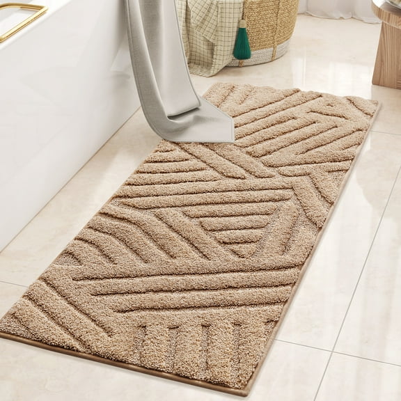 PABUBE Textured Khaki Microfiber Bathroom Rug, 20"x51", Soft and Absorbent Bathroom Mat, Non-Slip, Machine Washable, Quick Dry Floor Carpet for Shower or Tub