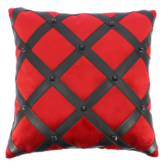 16" Red & Black Studded Diamond Strap Throw Pillow by Ashland®