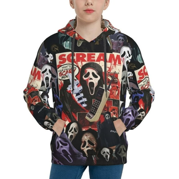 Ghostface Hoodie Lightweight Pullover Halloween Graphic Hooded Sweatshirt for Girls Boys with Pocket Small