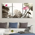 thumbnail image 2 of wall26 - 3 Panel Canvas Wall Art - Chinese Ink and Wash Painting Style Lotus Flowers - Giclee Print Gallery Wrap Modern Home Art Ready to Hang - 24"x36" x 3 Panels, 2 of 4