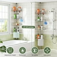 thumbnail image 7 of Corner Shower Caddy Tension Pole: 4-Tier Rust-Resistant Adjustable Bathroom Organizer Shelves - 47-121 Inch No-Drill Quick Installation - Space-Saving Storage for Renters Family - Silver Gray, 7 of 7