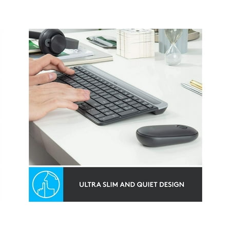 Logitech - MK470 Full-size Wireless Scissor Keyboard and Mouse Bundle for Windows with Quiet clicks - Black/Gray
