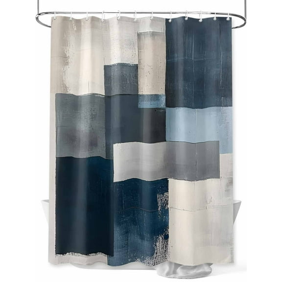 Fsddascl Blue Gray Beige Shower Curtain Set - Standard 72" x 72" Washable Bathtub Curtain with 12 Hooks, Retro Abstract Geometric Oil Painting Waterproof Fabric Stall Shower Curtains for Bathroom