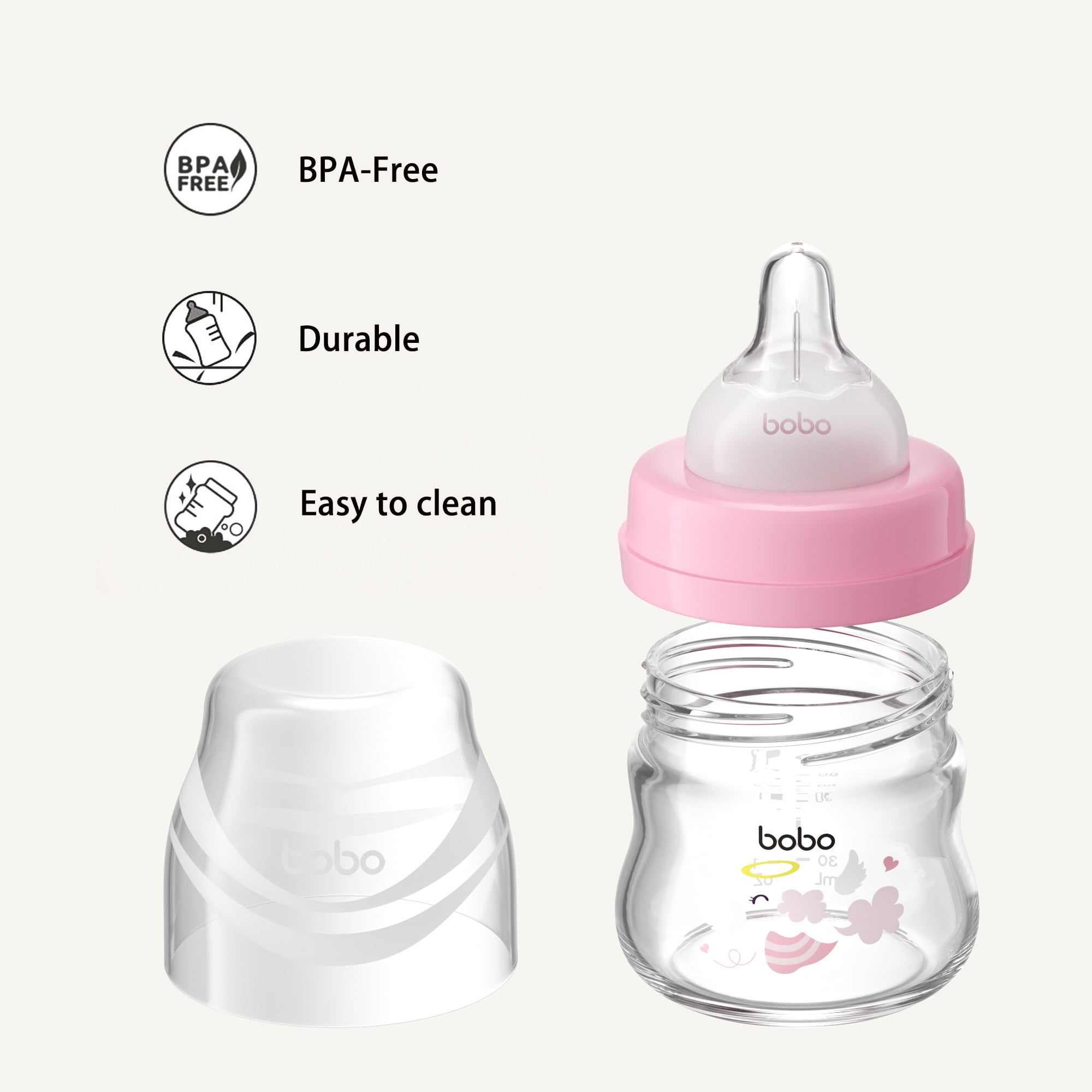 YOHKOH 2.7oz Newborn Glass Baby Bottle Set,Wide-Neck,Slow Flow,for 0 m+,2-Pack,Red