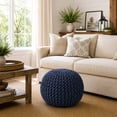 thumbnail image 5 of Casafield Round Pouf Ottoman, Navy Blue - 20" Dia x 14.5" High Cotton Knit Foot Stool - Boho Floor Pouffe for Living Room, 5 of 8