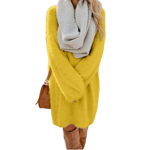 Women's long-sleeved round neck knitted pullover oversized autumn and winter loose long sweater dress