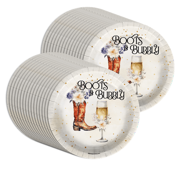 Birthday Galore Boots and Bubbly Bridal Shower Party Supplies Large 9" Paper Plates in Bulk 32 Piece
