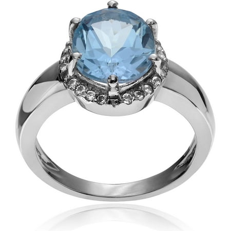 Brinley Co. Women's Blue and White Topaz Sterling Silver Oval Halo Fashion Ring
