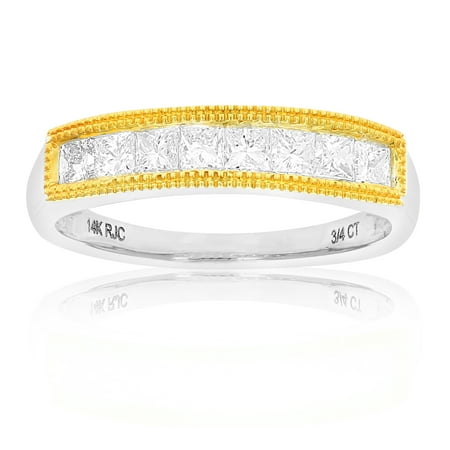 Vir Jewels 3/4 CTTW Princess Diamond Wedding Band for Women in 14K White Yellow Gold Milgrain