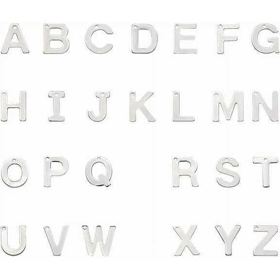 about 104pcs 26 Styles 304 Stainless Steel Charm Letter Pendants Laser Cutting Personality Design