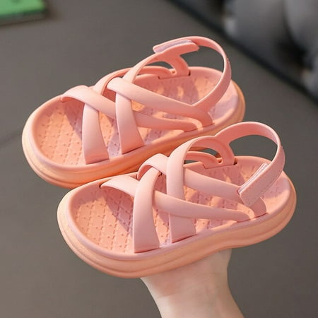 

Summer Little Girls Sandals 2021 New Flower Simple Cute Pink Green Children Sandals Toddler Baby Soft Casual School Girl Shoes
