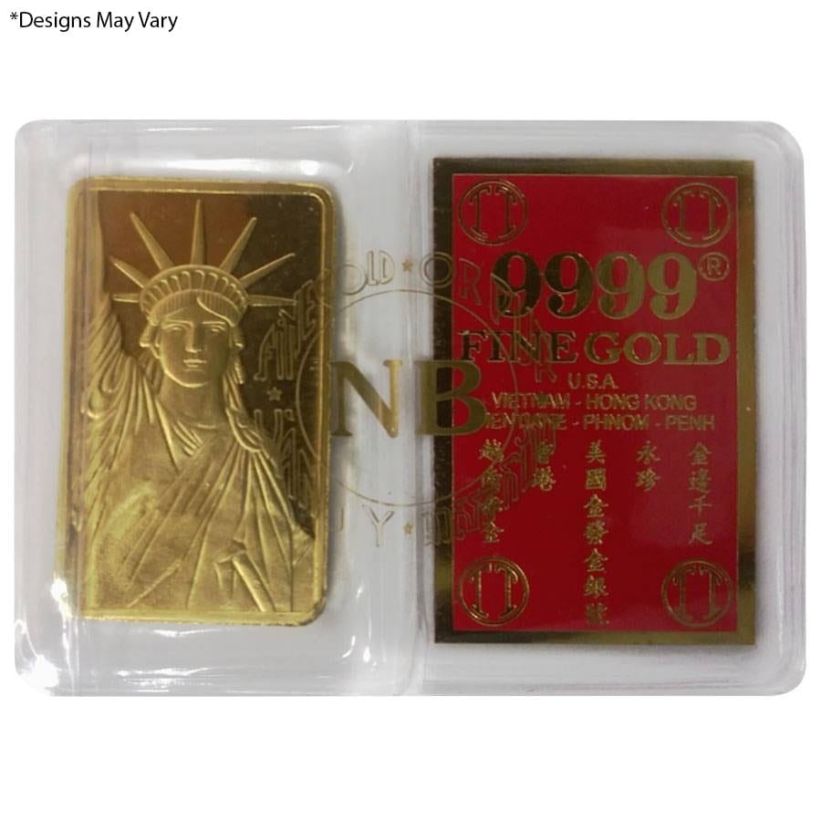 37.5 gram Vietnamese Mot Luong Statue of Liberty Gold Bar .9999 Fine (w/Assay)