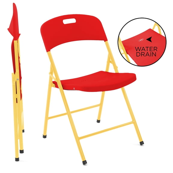 Creative Outdoor Portable Plastic Folding Chairs 4 Pack 500-lb Capacity Outdoor Chair, Red/Yellow