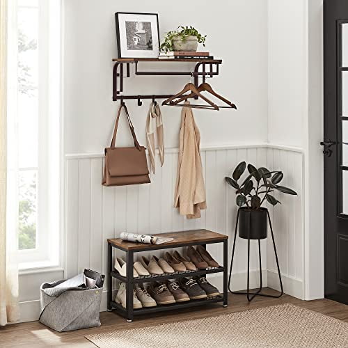 VASAGLE Coat Rack Shelf Wall Mounted, Coat Hooks Shelf with Hanging Rail, 5  Removable Hooks, ULCR13AX 