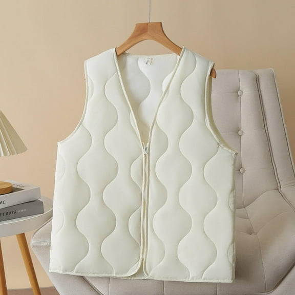 HOMBOM Womens Puffer Vest Lightweight Winter Overcoat Zip up Short Outwear Sleeveless Beige for Women