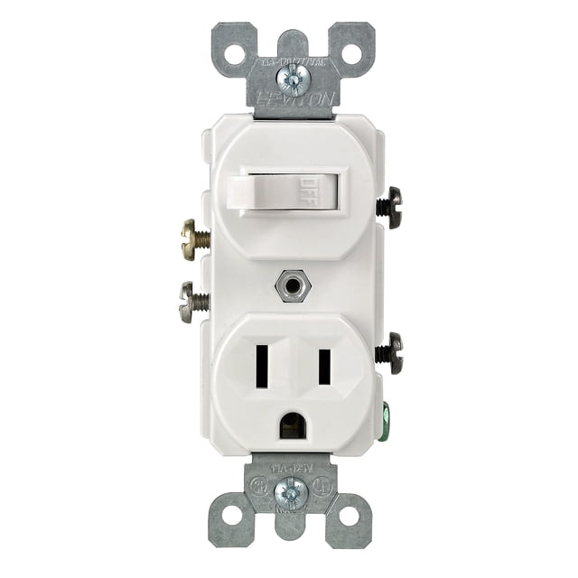 Toma de corriente eléctrica Leviton 109-05225-WSP con interruptor combinado 15A 120V