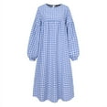 thumbnail image 3 of ZANZEA Womens Dresses Puff Full Sleeve Plaid Printed Maxi Dress, 3 of 11