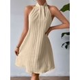 thumbnail image 6 of Women'S Pearl Beaded Halter Twist Sleeveless Pleats Dress A Line Short Dress Color S, 6 of 9