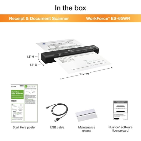 Epson - ES-65WR Wireless Mobile Color Document Receipt Scanner - Black