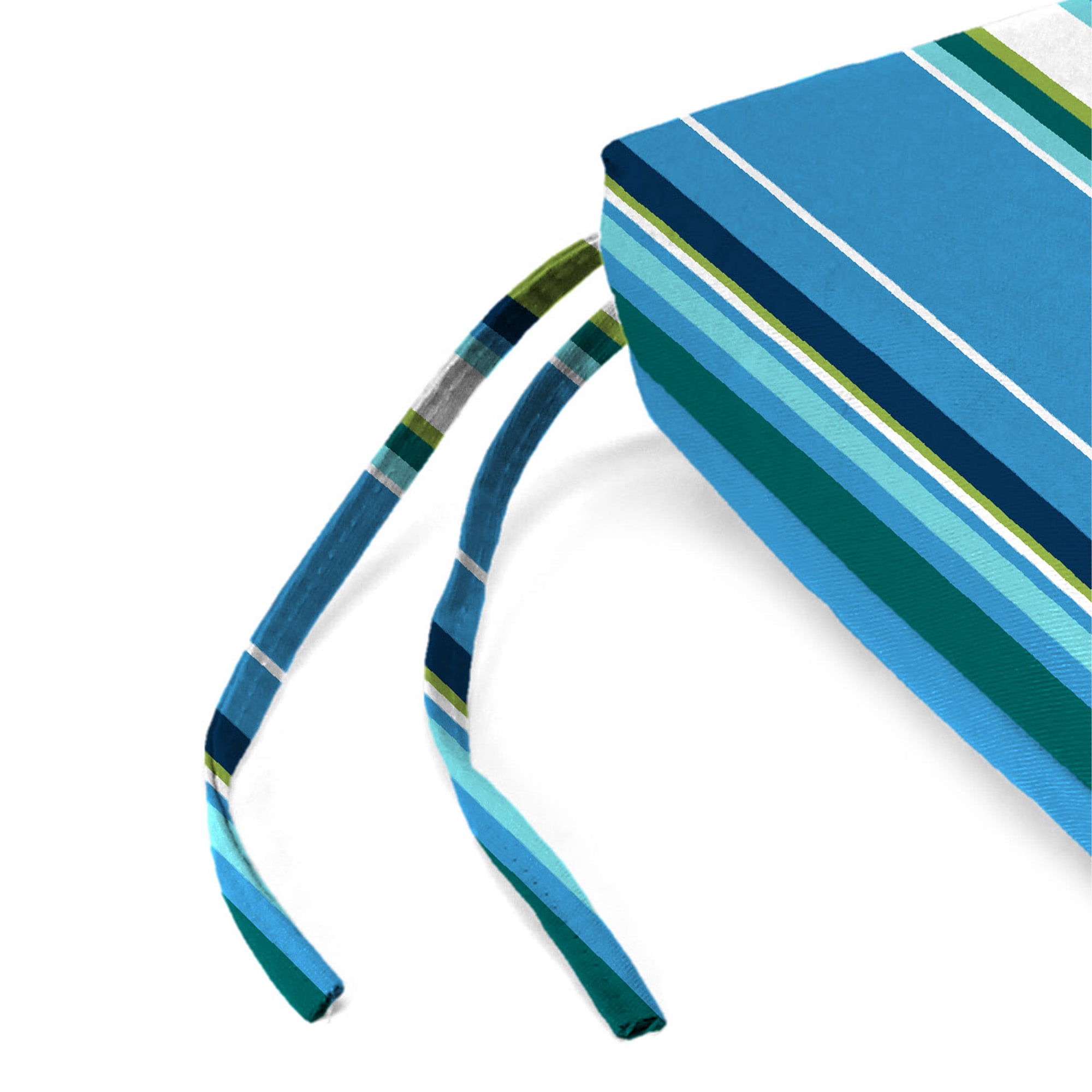 Jordan Manufacturing 17" x 19" Covert Capri Blue Stripe Rectangular Outdoor Chair Pad Seat Cushion with Ties (2 Pack)
