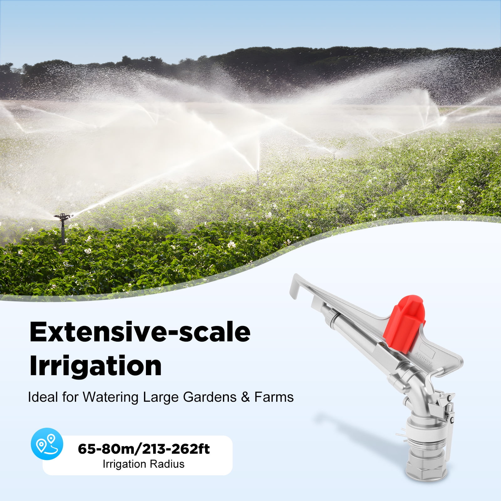 2 Inch Irrigation Spray Gun, 65-80M Large Impact Area 360 Adjustable Water Sprinkler for Large-Scale Agricultural Irrigation