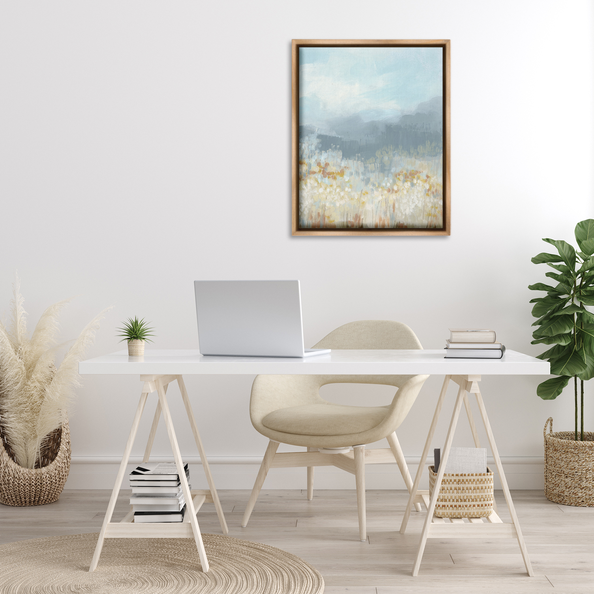 Stupell Industries Foggy Grey Mountains Landscape Painting Brown Floater Framed Art Print Wall Art, 25 x 31