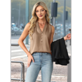 thumbnail image 5 of Womens Summer Sleeveless Silk Satin V Neck Business Casual Tank Tops Khaki M, 5 of 7