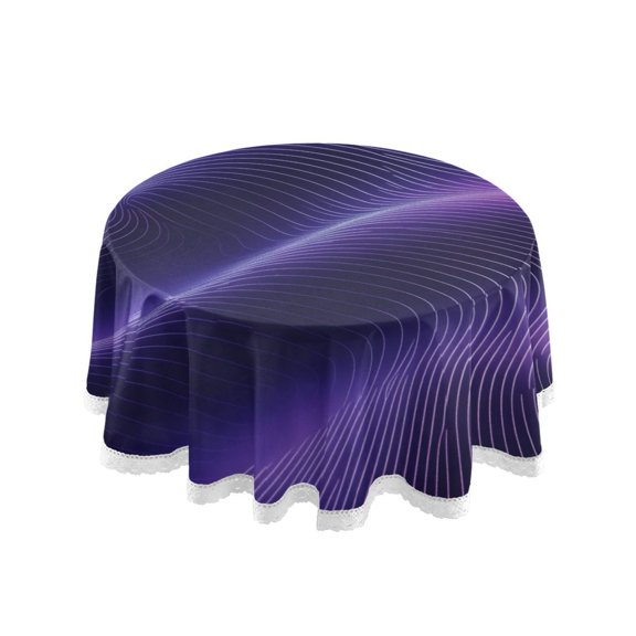 Round Single Sided Printed Tablecloth, 60 Inch Polyester Round Table Cover with White Lace Trim, Wrinkle Resistant Decorative Table Cloth for Home Pretty Purple Curve