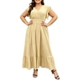 thumbnail image 2 of Summer Flowy Dresses for Women Plus Size V-Neck Ruffle Sleeve Smocked Waist Tiered Maxi Dress Casual Party Wedding Guest Sundress Yellow XL, 2 of 5