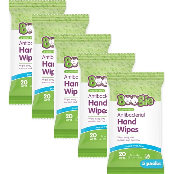 Antibacterial Hand Wipes by , Alcohol Free, Hypoallergenic and Moisturizing e, for Kids and Adults -100 Total Wipes (5 Packs of 20)