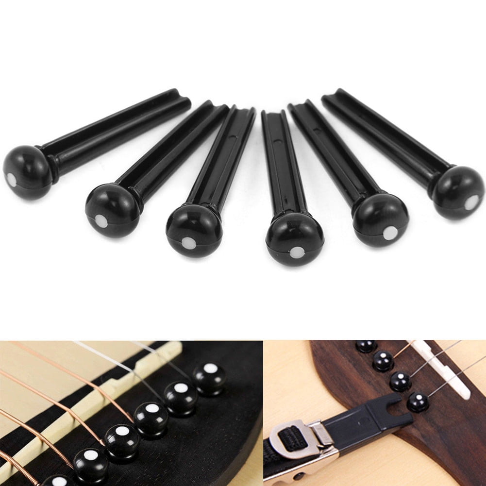 6Pcs Black Or Ivory White Guitar Bridge Pins Acoustic Plastic String End Pegs With Dot Inlay