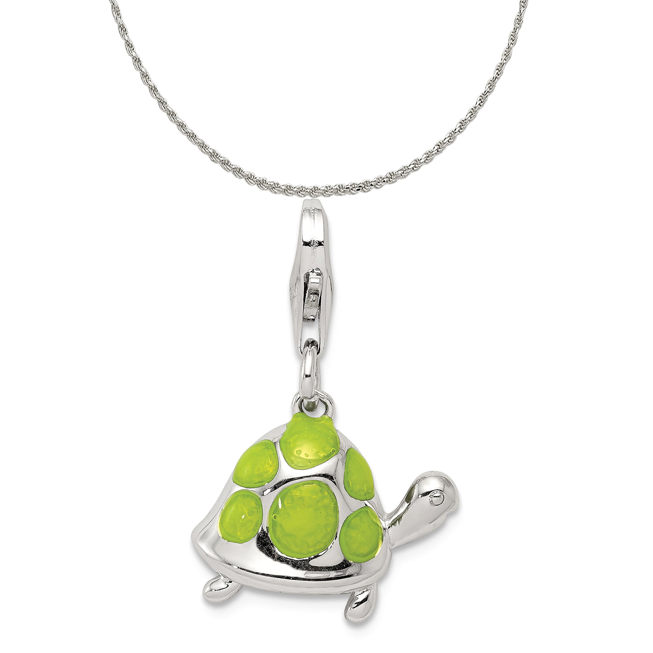 Sterling Silver Green Enameled Turtle Pendant New Charm