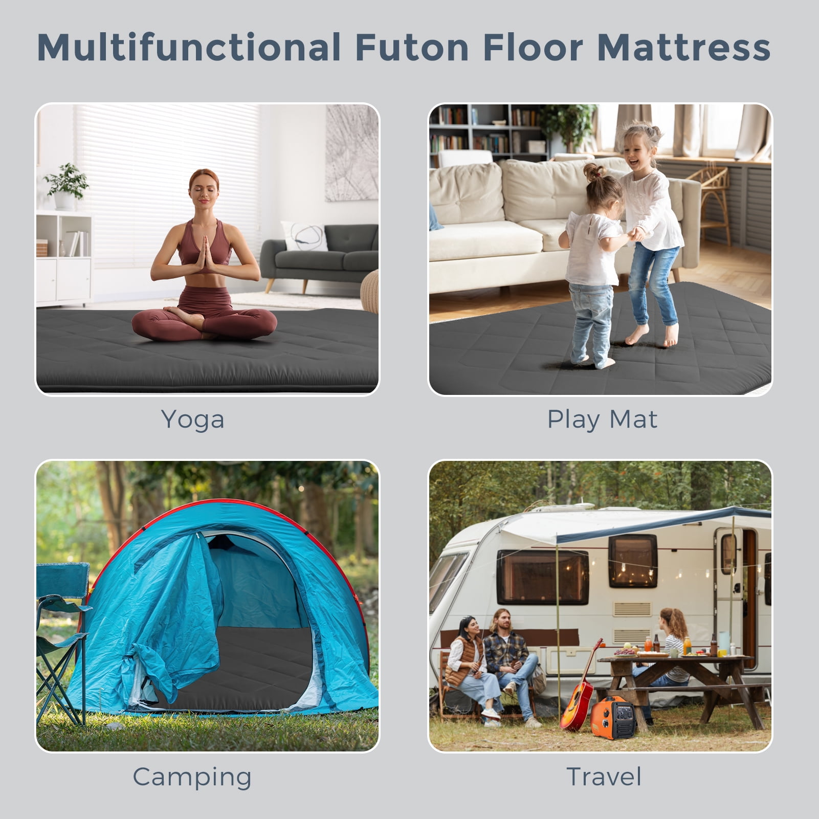 2.5 Inch Mattress Futon Roll Up Mattress,Camping Sleeping Pad Black - Full