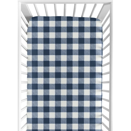 UPC: 0846480076919 | Buffalo Check Navy Blue and White Crib Sheet