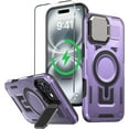 thumbnail image 1 of KOMI for iPhone 16 MagSafe Case with Adjustable Metal Camera Lens Cover Stand with 1 Screen Protector,[Military-Grade Protection] Rugged Heavy Duty Magnetic Case for iPhone 16 6.1" Purple, 1 of 5