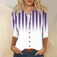 thumbnail image 2 of Tejiojio 2024 Fall Women's Fashion Printed Loose T-shirt 3/4 Sleeves Blouse Round Neck Buttons Tops Womens Petite Plus, 2 of 6