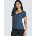 thumbnail image 2 of Real Essentials 4 Pack: Women's Soft Ribbed Knit Split Neck T-Shirt - Casual Office Summer Top (Available In Plus), 2 of 6
