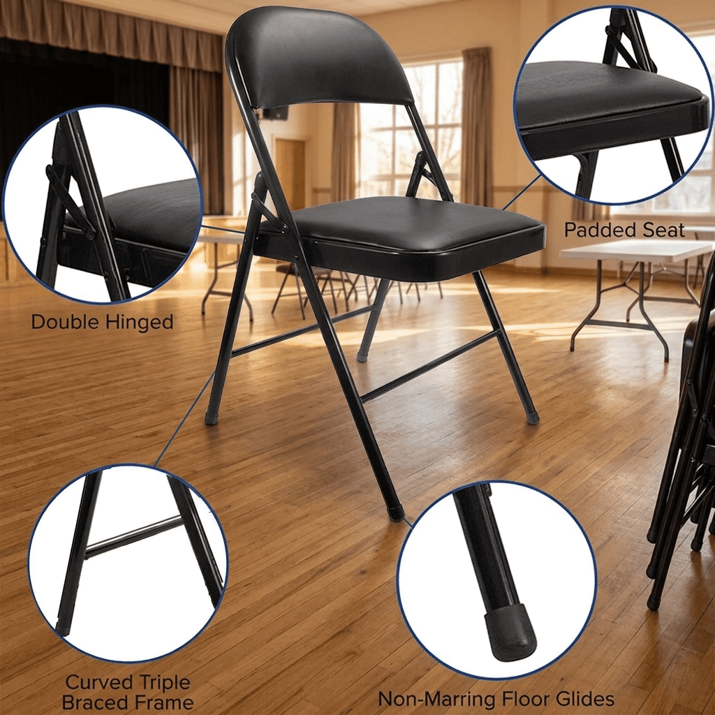 Fenbeli 6 Pack Folding Chairs with Padded Seats, 450 lb Capacity and Stainless Steel Frame, Black Chairs for Home Office Meetings and Events