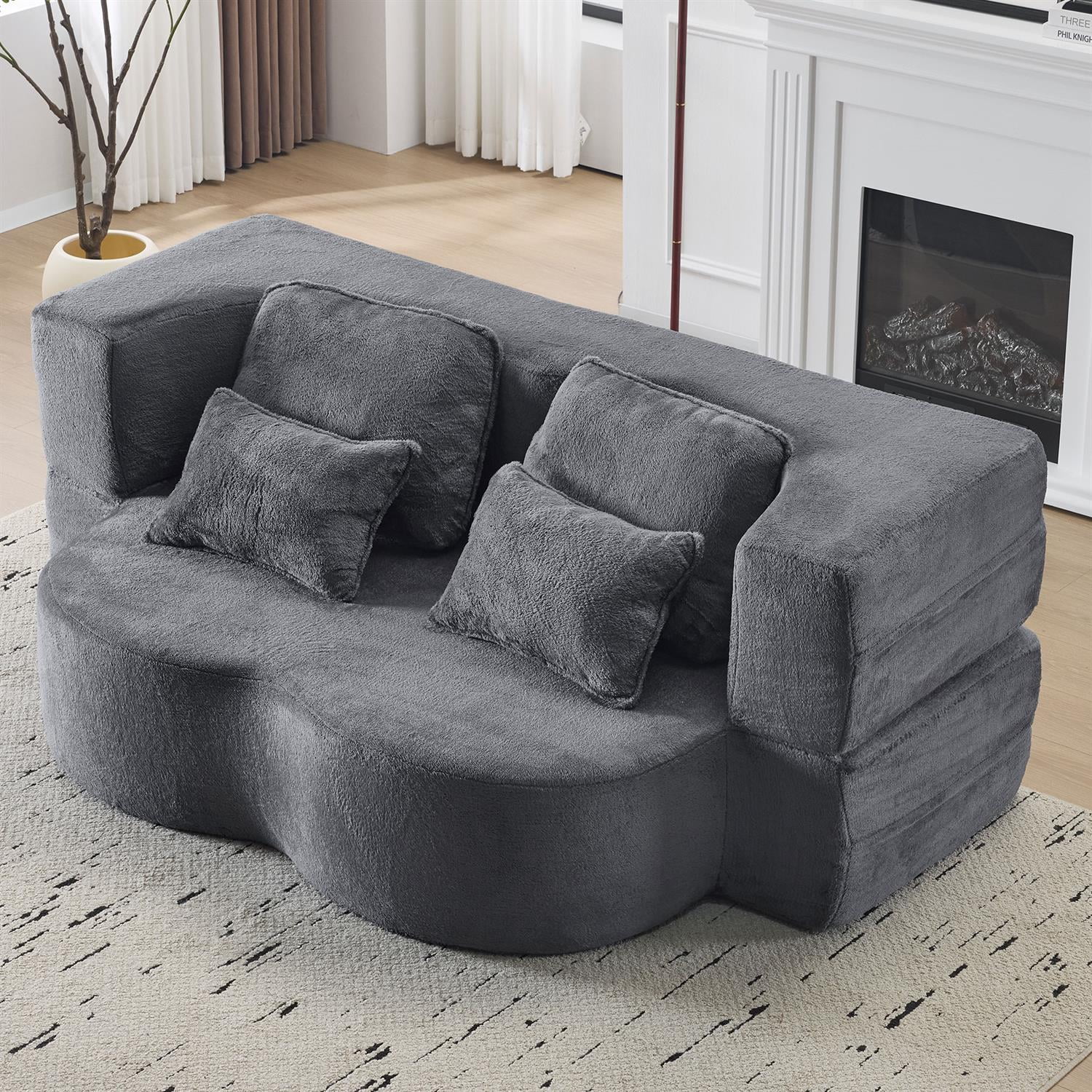 Demi Bonn 78" Foldable Sofa Bed, Chenille Futon Couch, High-Density Foam Convertible Sleeper Sofa for Living Room, Guest Room, Bedroom, Gray