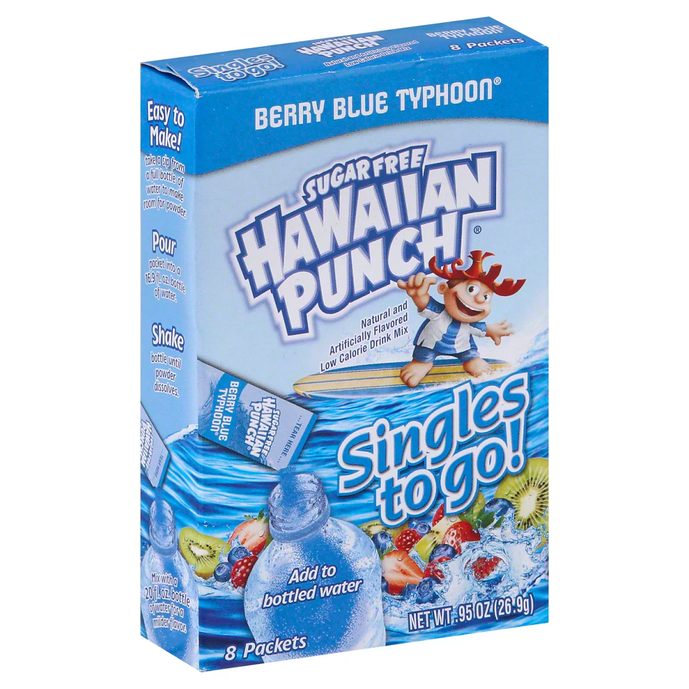 Hawaiian Punch Sugar Free Berry Blue Typhoon Powder Drink Mix 8c, 0.95