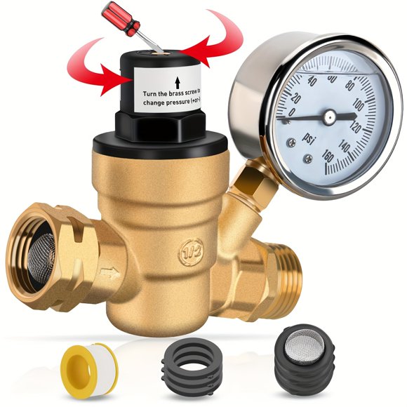 DEBGFS RV Water Pressure Regulator with Oil Filled Gauge Adjustable Brass Lead-Free for Camper Travel Trailer,PVC,none