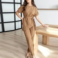 thumbnail image 2 of Birdeem Printemps et Été Femmes Élégant Bandage Uni Décontracté Manches Courtes Col Rond Blouses Hauts Ensembles Pantalons Longs, 2 of 12