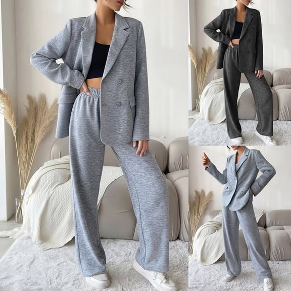 CHUMUD Womens Two Piece Outfits Long Sleeve Button Blazer and Pants Sets Business Casual Fall Suits Work Office Solid Set Summer Casual Going Out