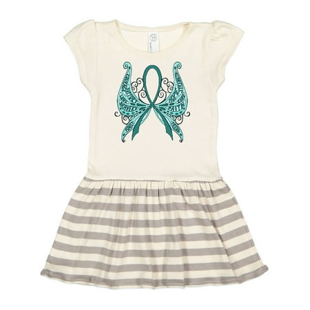 

Inktastic Ovarian Cancer Awareness with Butterfly Ribbon Words Gift Toddler Girl Dress